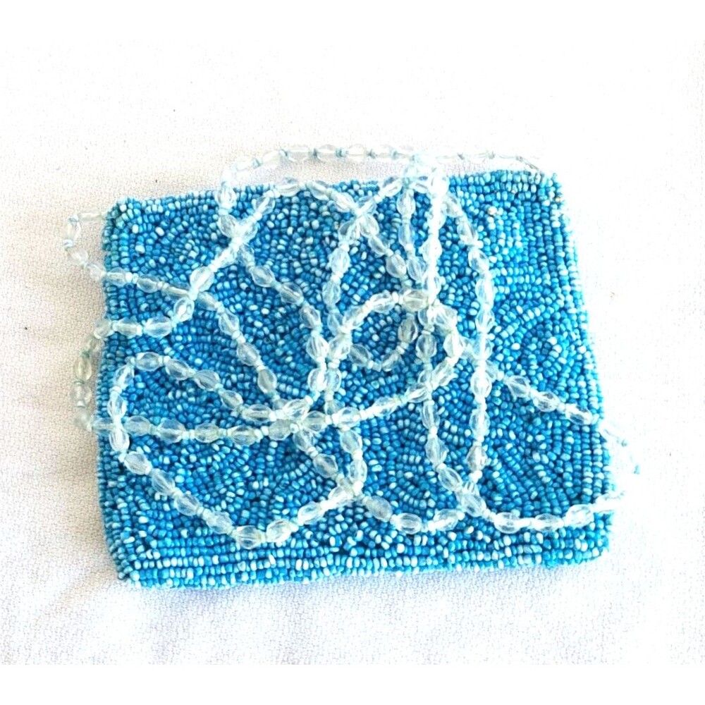 Moyna Mini Turquoise Beaded Evening shoulder crossbody Bag India 4.5x3.5 in - Picture 2 of 7